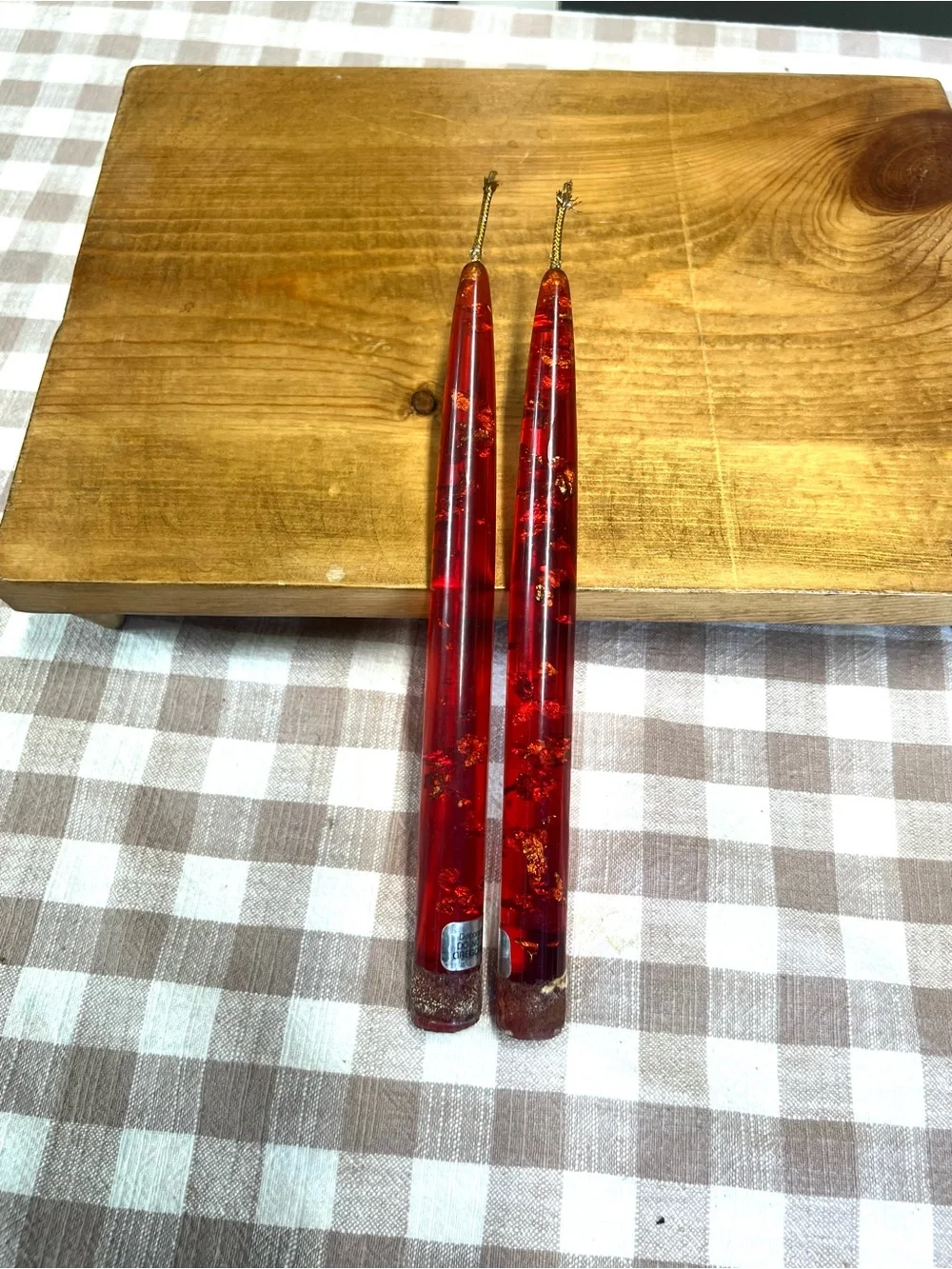 Vintage lucite candles red mid century decor